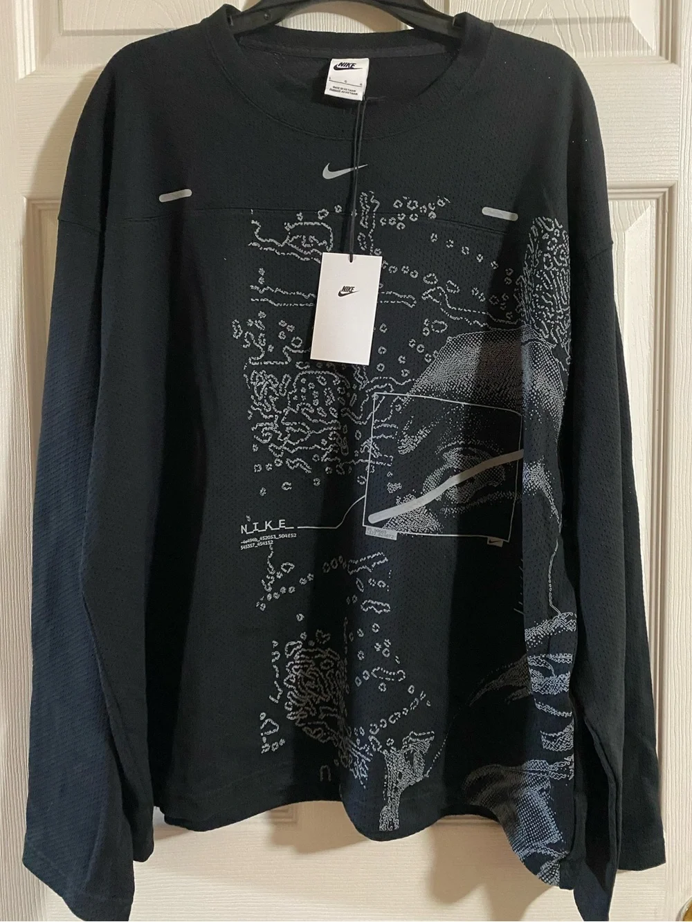 Nike Street Vision LS Black Mesh Jersey Top Oversized Unisex Size Large